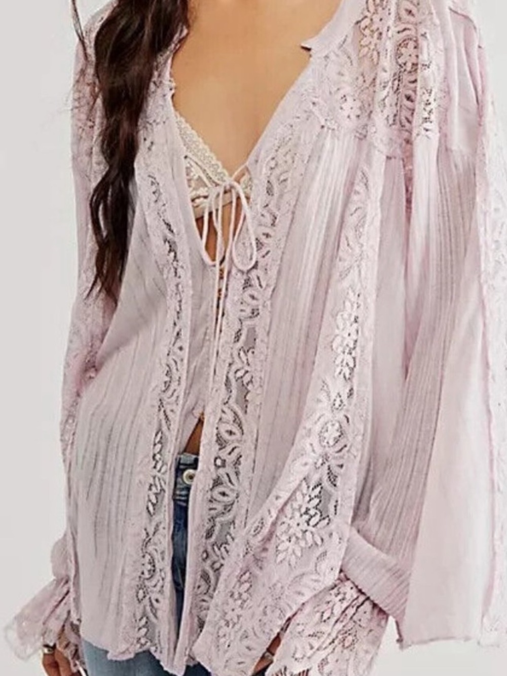Free People Lace Tunic Top - Pale Blush